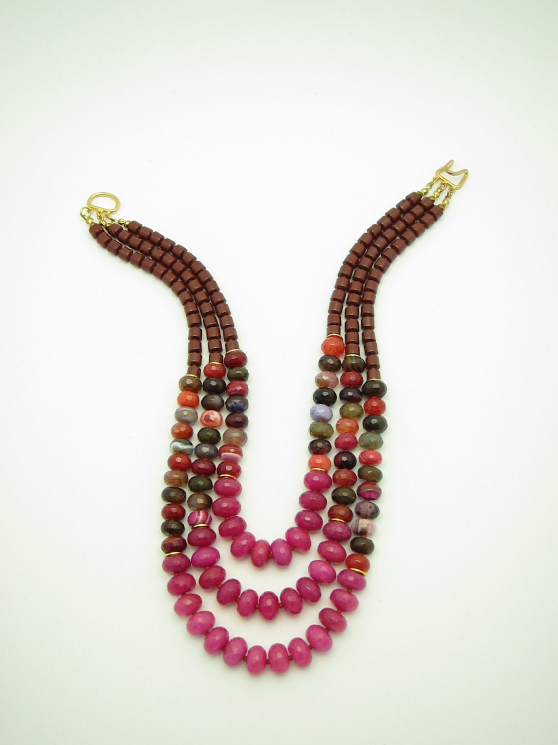 ALLURE /Statement Necklace.Chunky.Pink.Agate.Multistrand.Collar/