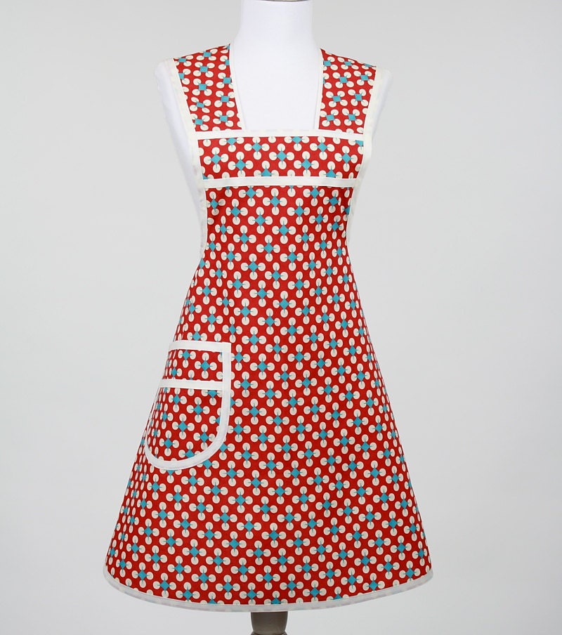 Red Polka Dot and Atomic Blue Retro Cooking Apron