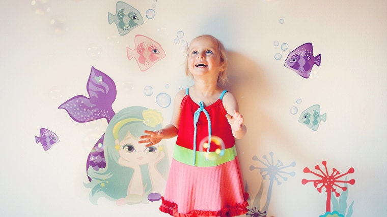 Mermaid Wall Decals, Fabric Wall Stickers ( not vinyl ) - Large