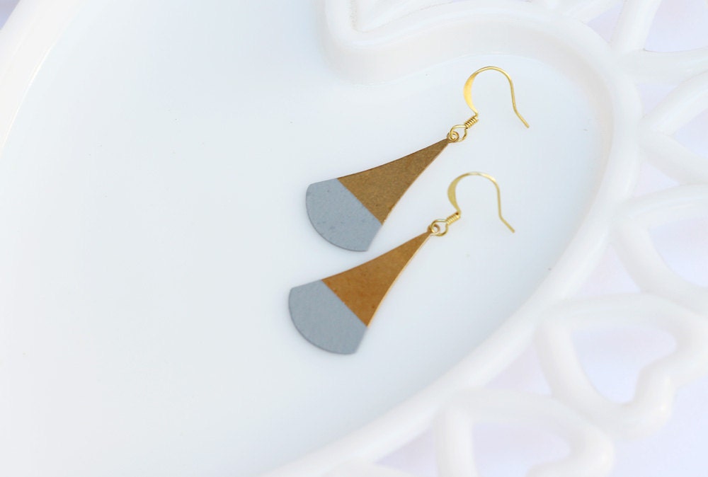 Gray Color Dipped Flat Brass Dangle Earrings
