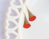 Coral Color Dipped Flat Brass Dangle Earrings
