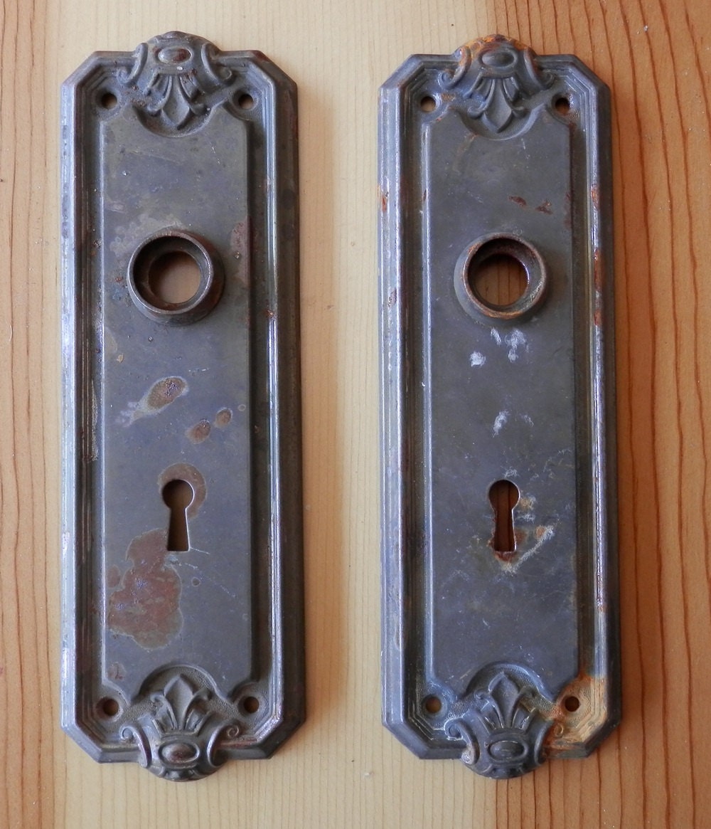 Pair of vintage stamped house door plates, stamped