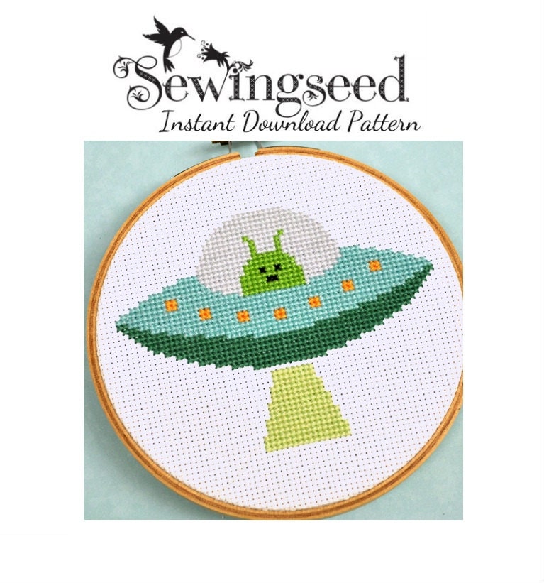 INSTANT DOWNLOAD Alien Spaceship, UFO Cross Stitch Pattern
