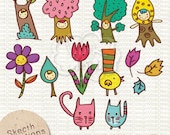 Commercial Use Clip Art - Sketch Collection - Fantasy Forest Whimsical Trees handdrawn illustration - code SC 13-001