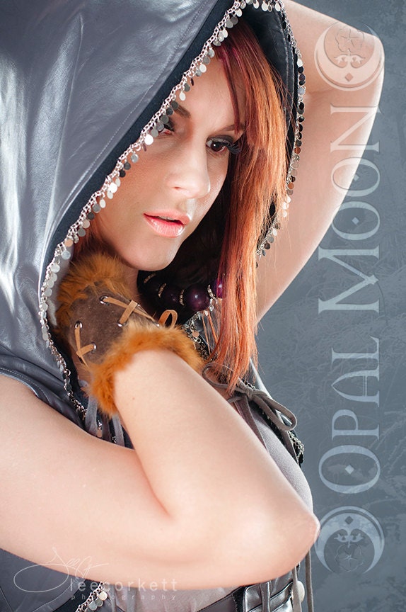 The Faux/Vegan Leather Moonshine Silver Coin Vest with Hood  in Gray or Black (Sizes S, M, L, XL)