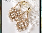 Pearl & Gold Chandelier Earrings / WEDDING / Ivory Pearls / Beadweaving / Downton Abbey / Edwardian / Renaissance / Tudor / Large