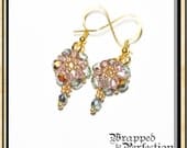 Rose & Green Crystal Earrings / Vintage / Shabby Chic Downton Abbey Victorian / Beadwoven / Swarovski Dainty Dangle