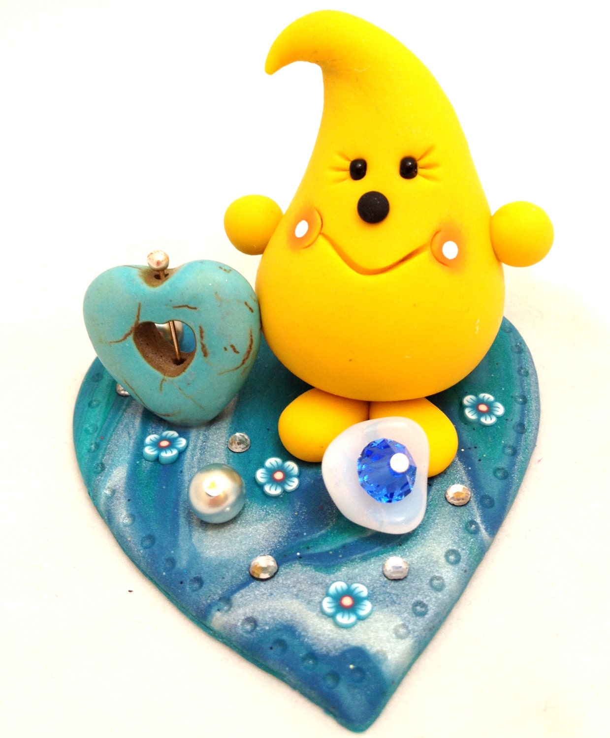 Valentine's Day Blue Heart Parker - Polymer Clay StoryBook Scene Sculpted Figurine