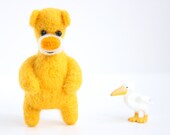 Yellow felted bear brooch