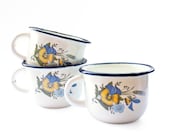 White enamel cups, Set of three vintage enamel cups, mugs from Soviet Union, USSR