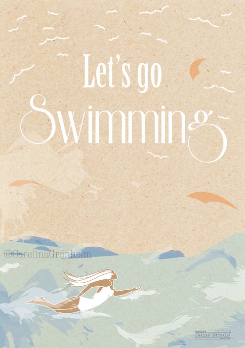Let's Go Swimming, Illustration Print 6"x8"