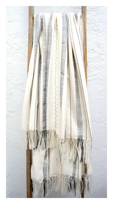 Cotton Throw Blanket Hand Woven and Hand Dyed With a Lovely Minimal Chic Ikat Pattern.