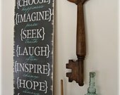 Life Rules- Love, Laugh, Live, Choose- Shabby Chic Typography Sign-Charcoal Gray