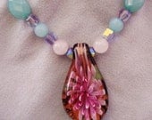 Lampworked Pendant Pink Flower Necklace