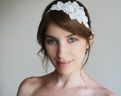 Bridal Vintage lace Head piece, lace and pearls wedding hair accessory,  bridal headband in Ivory lace and pearls