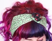 Reversible Wired Bow Headband, Green Brains Print and Black with Red Stars