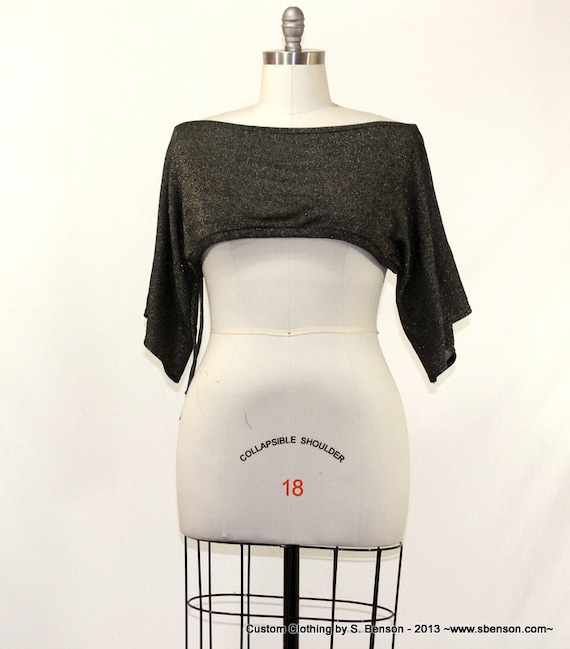 Black and Gold Glitter Shrug Bolero Coverup Size 8 - 20