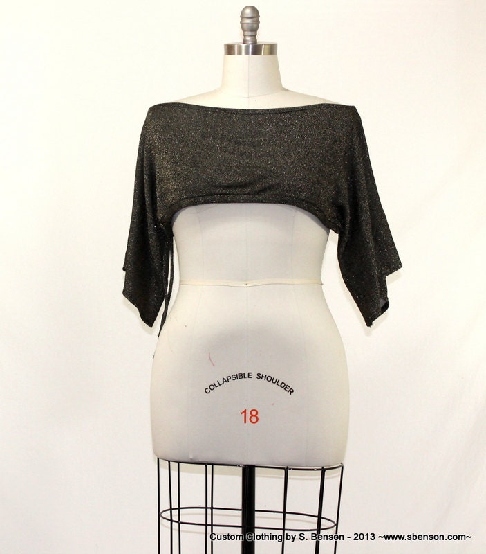 Black and Gold Glitter Shrug Bolero Coverup Size 8 - 20
