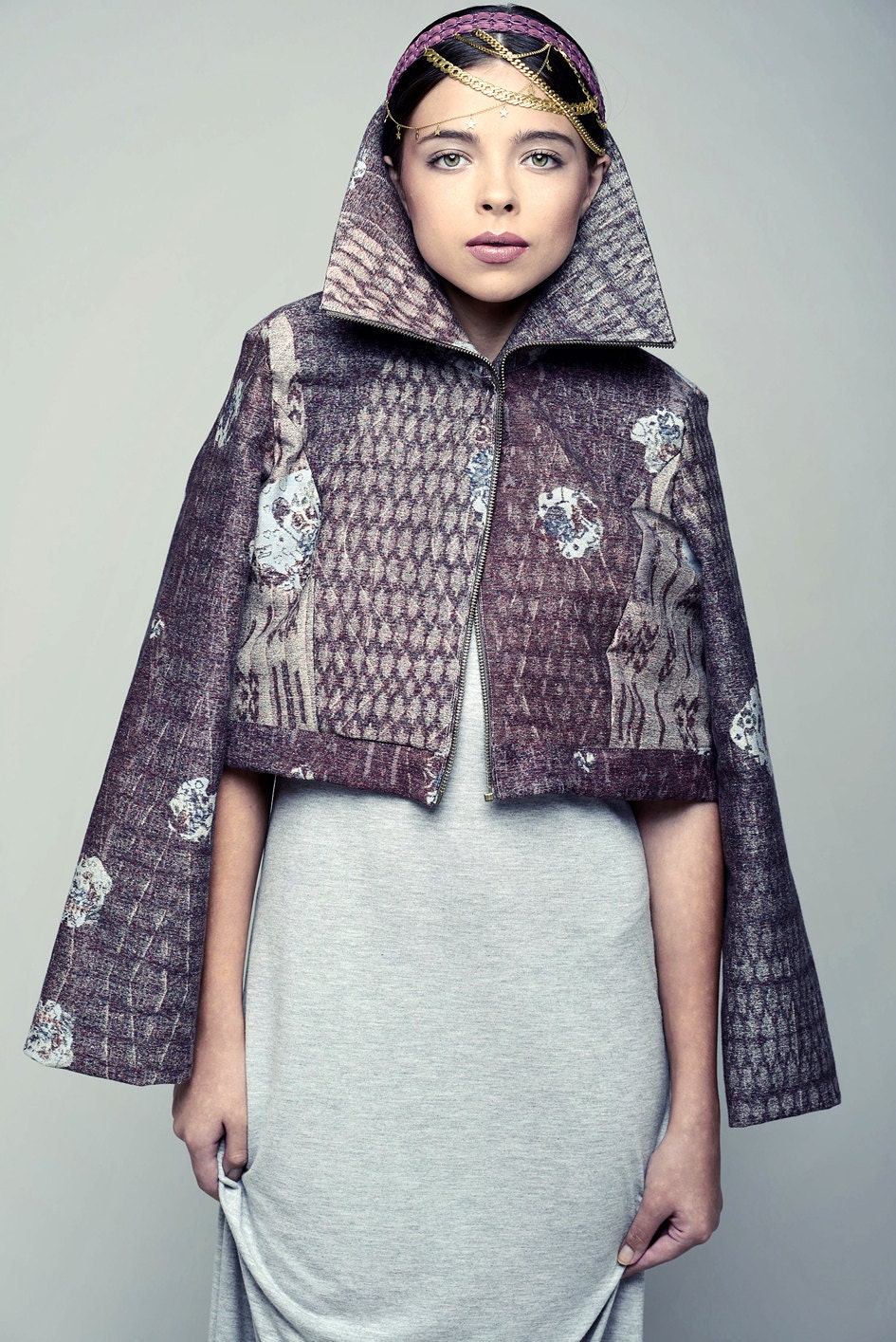 Cropped jacket. tapestry jacket. bolero jacket. women's jacket. cotton jacket.tribal print jacket. Purple & Grey jacket.30% OFF.winter sale.