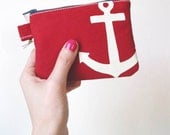 Anchor Screenprint Mini Zipper Pouch Recycled Cotton
