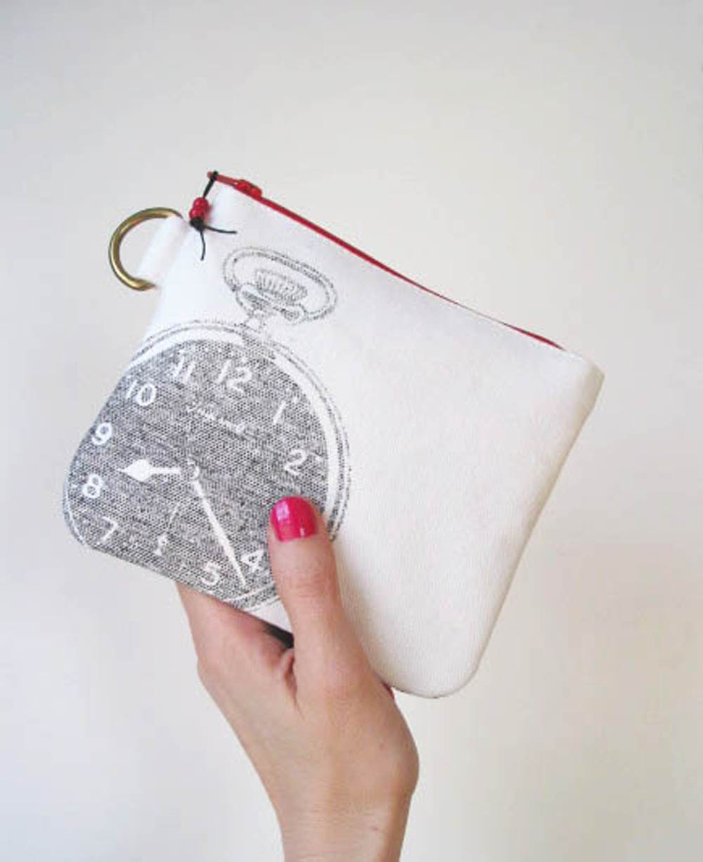 Pocketwatch Screenprint Zipper Purse Black and White