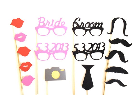 Say Cheese Custom Wedding Date Glasses PHOTO BOOTH PROP Set of 16  Save The Date Personalized Wedding Date Glasses Bride and Groom