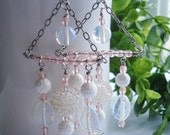 Sea Opal Glass Chandelier earrings, Gypsy earrings, Hand wire wrapped earrings, Bohemian jewelry