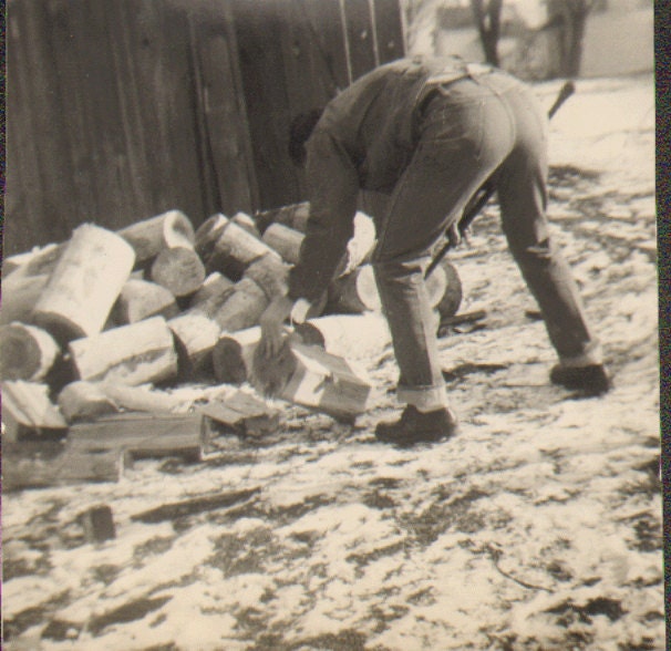 Man Cutting Firewood Vintage Photo Man Chopping Logs 1940s S24902