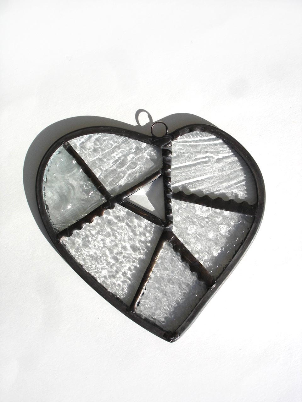 Abstract heart suncatcher stained glass crazy quilt patchwork country modern home decor window art