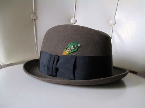 Vintage 60s Stetson Fedora Hat Grey Brown Felt Skinny Brim Hipster Size 7 Mad Men Unworn Unisex