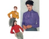 1980s Vintage Sewing Pattern Simplicity 9658 Retro Tie Neck Back Buttoned Blouse Size 12 Bust 34