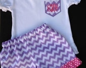 Girls Chevron Pocket Rufflled Hem T Shirt and Ruffled Hem Shorts