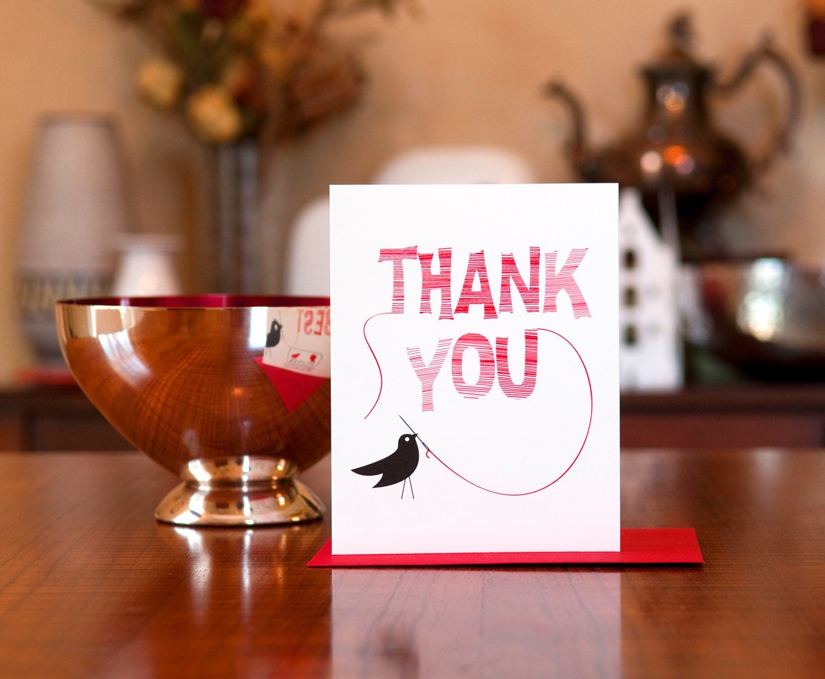 Sew Many Thanks - Bird with Needle & Thread Set of 10 Thank You Cards
