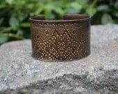 Etched Lace Design on Antiqued Brass Cuff Bracelet - Waregarden