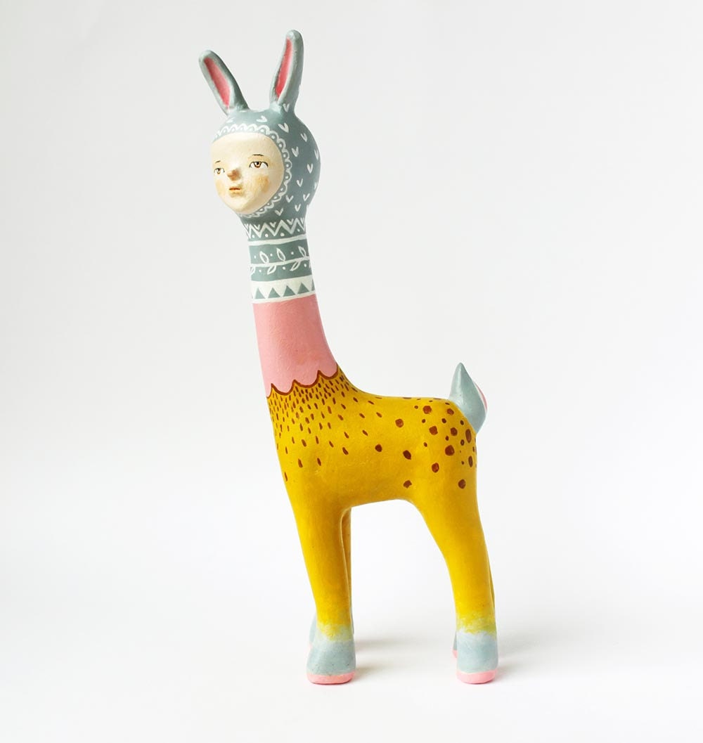Fantasy animal figurine - Hand sculpted, one of a kind quirky sculpture - Bunnyraffe