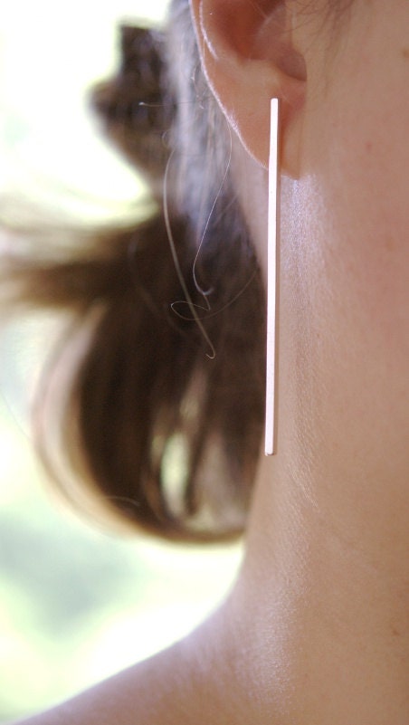 Modern Minimalist Post Earrings: Sterling Silver Sticks / Sterling Silver Twigs - long earrings - made to order