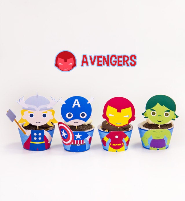 Avengers  Superhero  Inspired Cupcake Toppers Wrappers Birthday Party Printables / Instant Digital Download DIY