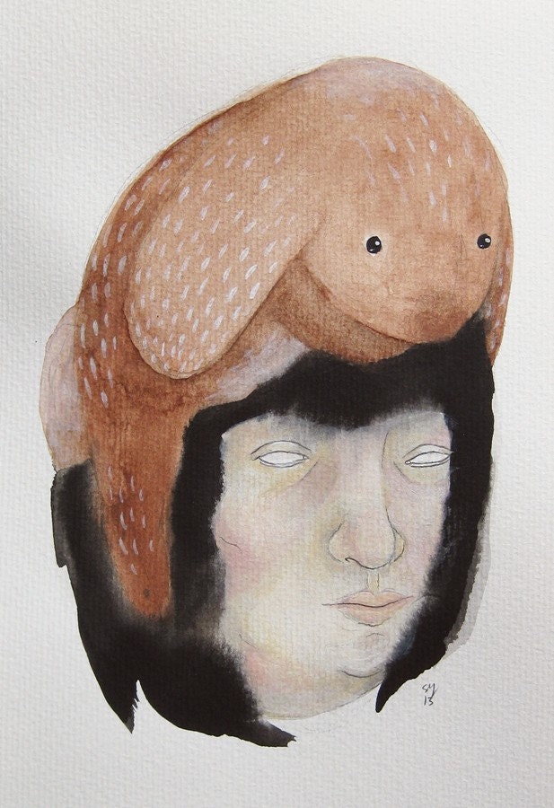 Rabbit and Girl - Original Drawing