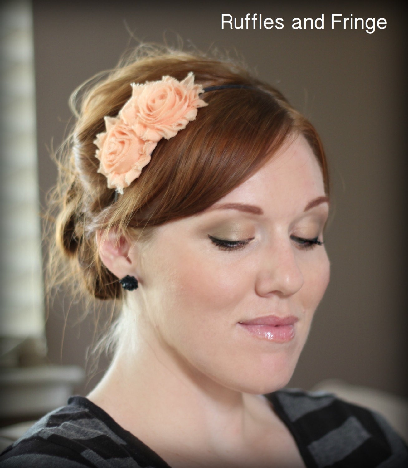 Peach Flower Headband- Shabby Chic Headband for Adult and Teens