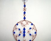 Copper Wire Suncatcher - Window Art - Sun Catcher - Cobalt Blue and Copper - Wire Art with Glass Beads and Wire Flowers - Handmade