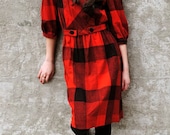 VTG 80's Grunge Tartan Plaid Puff Sleeve Dress