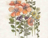Coral Flowers Print 8"x10" - Rustic Flower Wall Art, Botanical Artwork, Coral Flowers Art