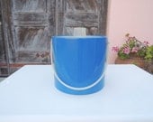 60's Mid Century Modern Cobalt Blue Vinyl Ice Bucket with Clear Lid (Los Angeles)