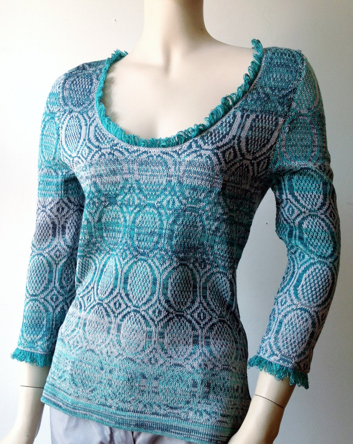 Knitted cotton summer jumper Turquoise-BROCADE