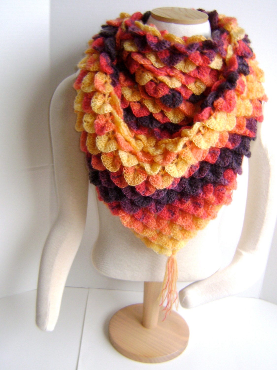 Crochet Crocodile Stitch Shawl - Unique One of a Kind Piece