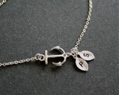 Personalized necklace, silver anchor necklace with two initials, custom initials, Sterling Silver Chain available