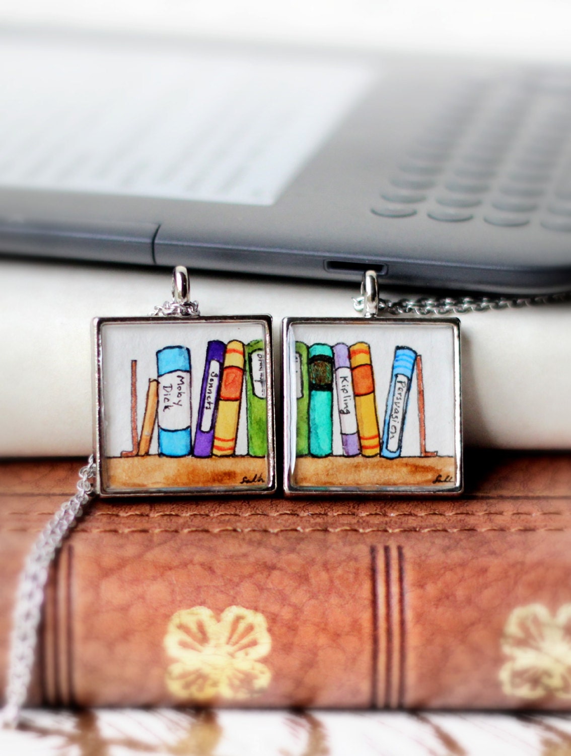 Old Friends / Bookends friendship necklaces, best friend jewelry, book necklace, friend necklace set