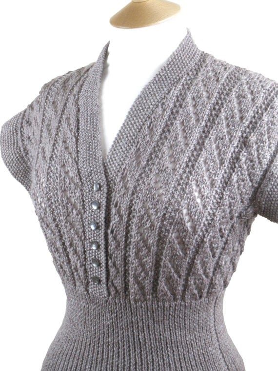 1950s-Style Handknit Cap-Sleeve Jumper. 50s Sweater (Light Brown)