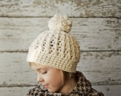 Ivory Crochet Hats for Girls, Crochet Hat with Pom Poms, Children's Hat, Crochet Pompom Hats for Kids, 2T to 4T
