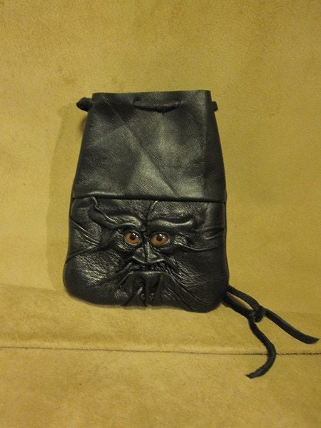 Grichels leather dice/card pouch - black with brown bird eyes